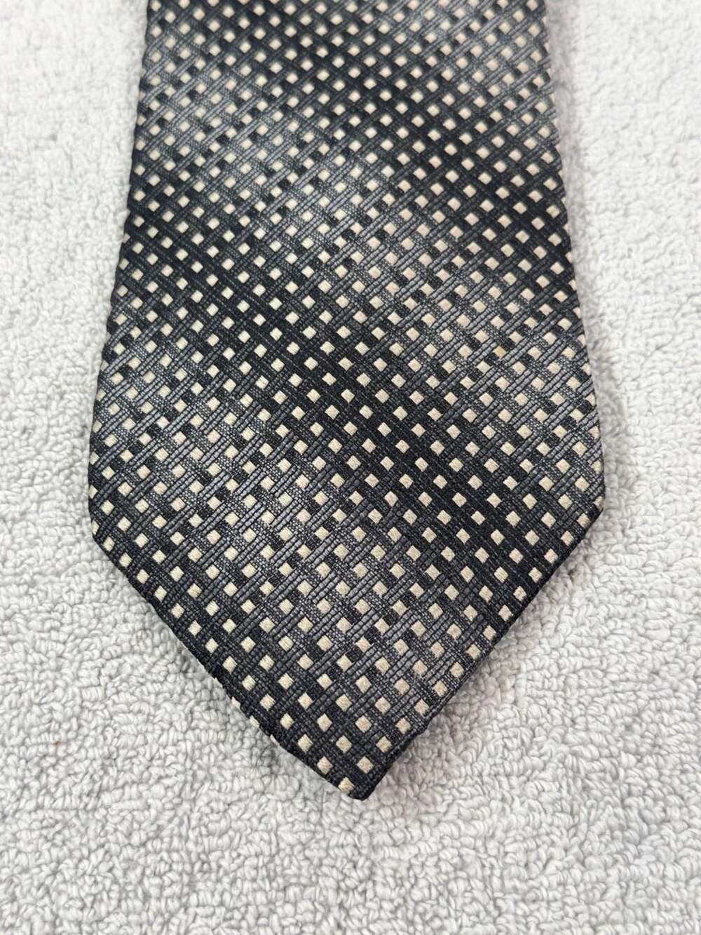 Burma Bibas Silk Tie Black White Geometric Grid Pattern